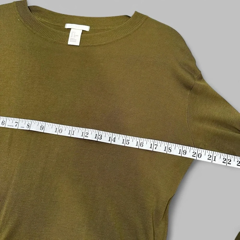 H&M Olive Green Fine Knit Crewneck Tunic High-Low Sweater Small